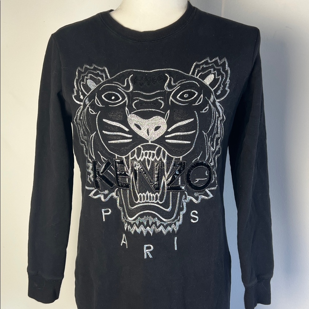 Kenzo Black Mini Dress with White Tiger Graphic - Picture 2 of 9
